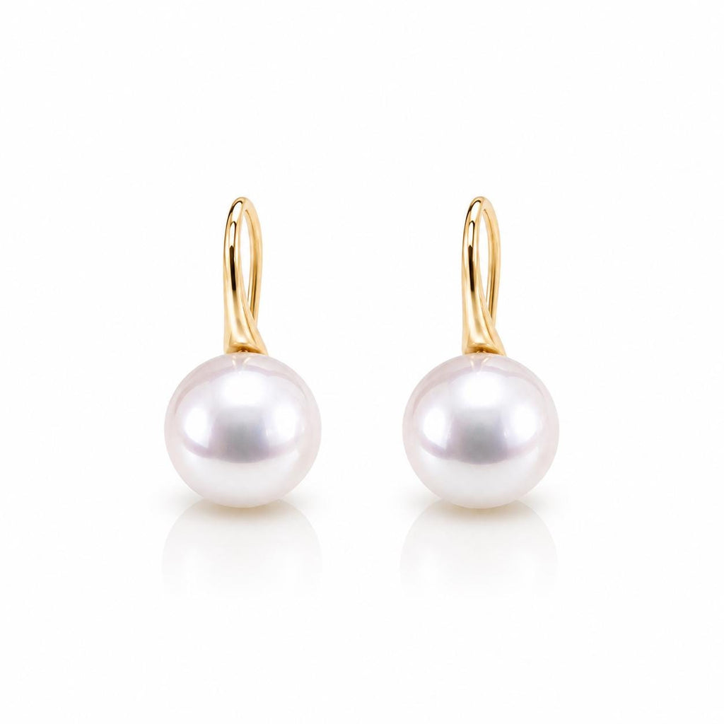 Japanese AAA Grade Akoya Pearl Drop Earrings • 18K Solid Gold Hook Earrings