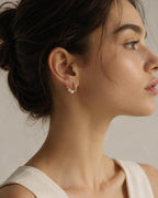 Japanese Akoya Pearl Hoop Earrings | 18K Solid Gold Three Pearl Huggies