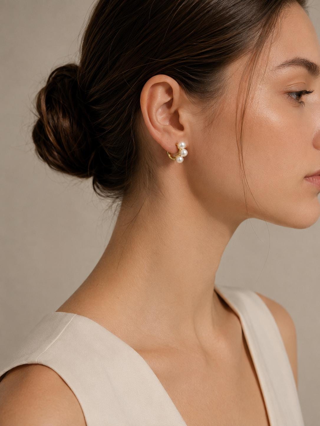 Japanese Akoya Pearl Hoop Earrings | 18K Solid Gold Three Pearl Huggies