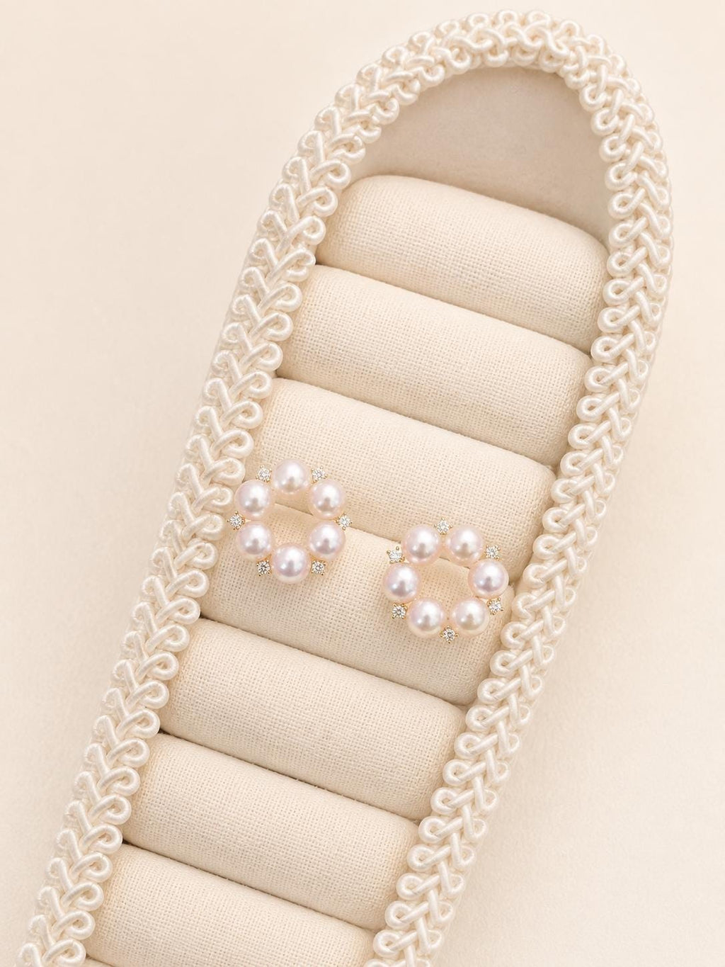 Japanese Akoya Pearl Wreath Earrings • 18K Gold Diamond Floral Studs