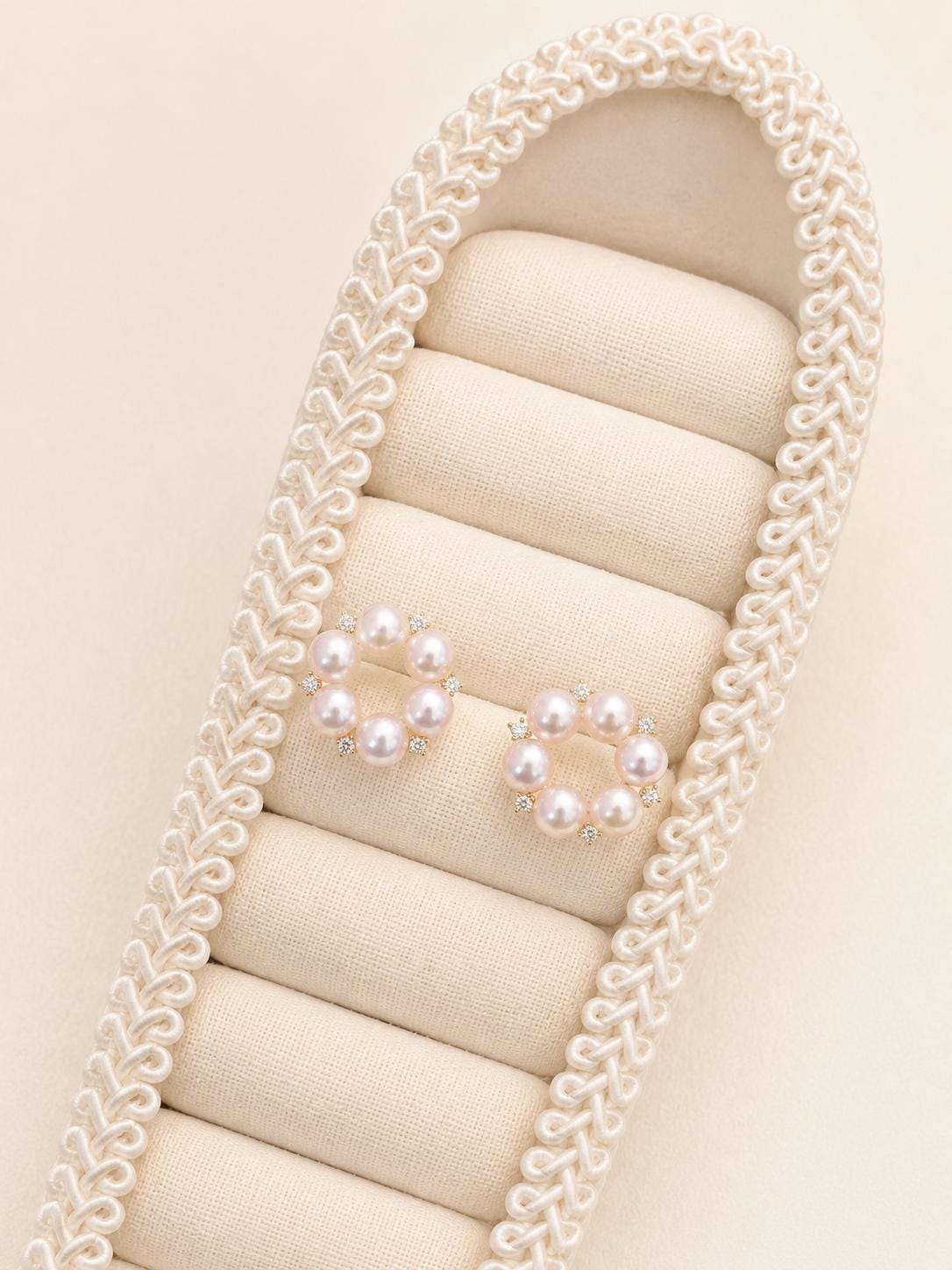 Japanese Akoya Pearl Wreath Earrings • 18K Gold Diamond Floral Studs