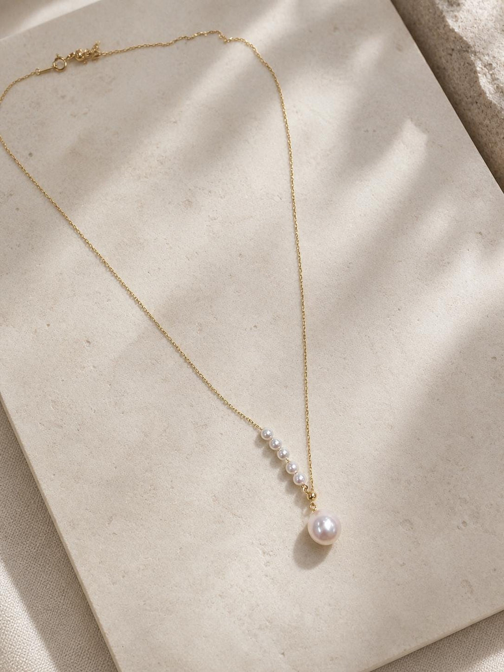 Japanese Akoya Pearl Y Necklace | Solid 18K Gold Lariat Necklace, Made in Japan