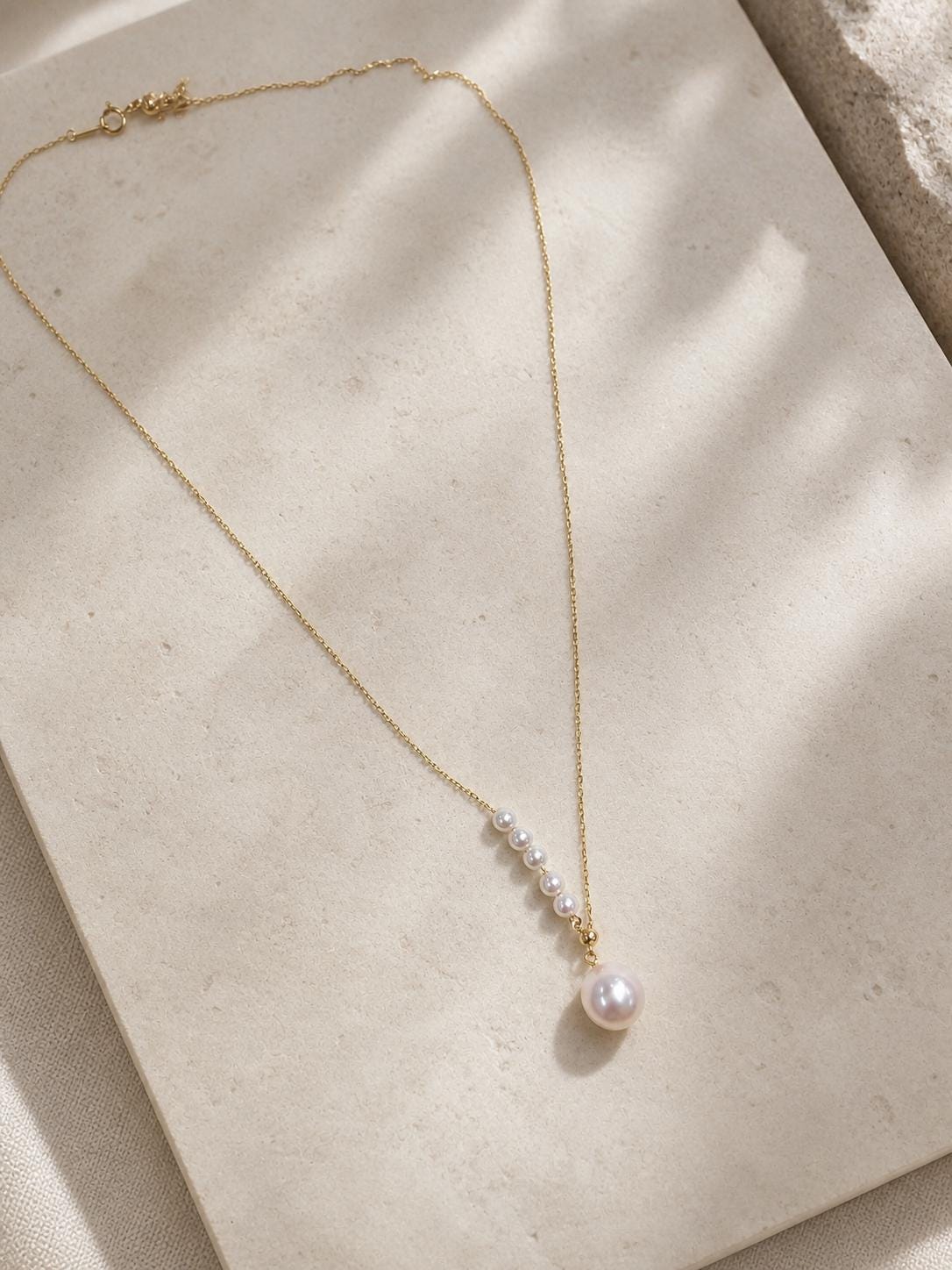 Japanese Akoya Pearl Y Necklace | Solid 18K Gold Lariat Necklace, Made in Japan