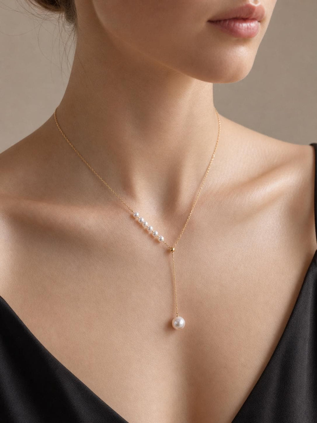 Japanese Akoya Pearl Y Necklace | Solid 18K Gold Lariat Necklace, Made in Japan