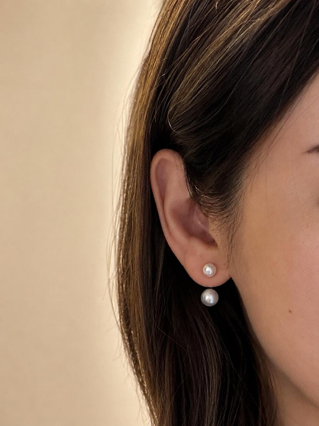 Japanese Akoya Pearl Ear Jackets • 18K Solid Gold Double Pearl Earrings