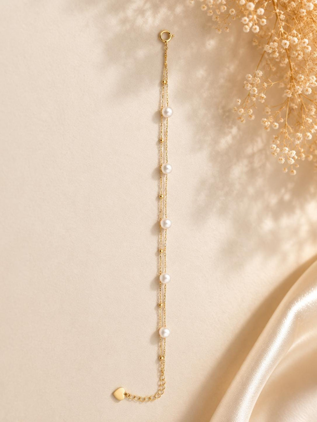Japanese Akoya Pearl Station Bracelet • 18K Solid Gold Chain