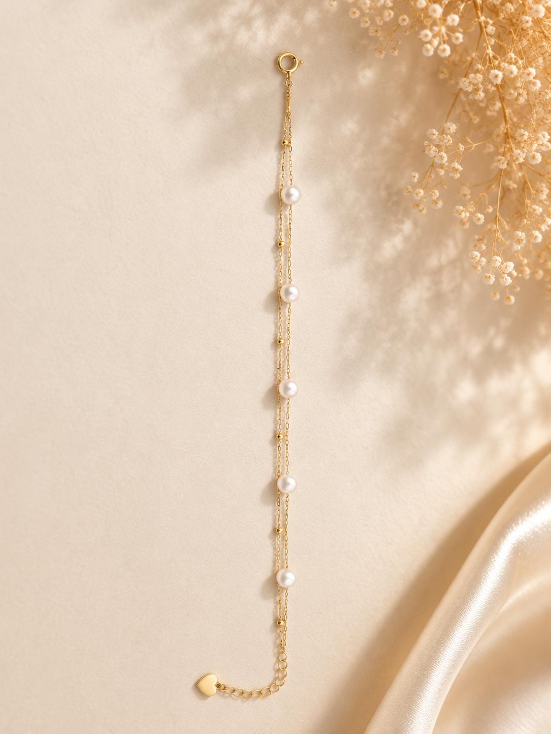 Japanese Akoya Pearl Station Bracelet • 18K Solid Gold Chain