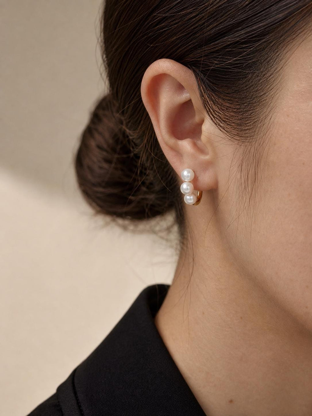 Japanese Akoya Pearl Hoop Earrings | 18K Solid Gold Three Pearl Huggies