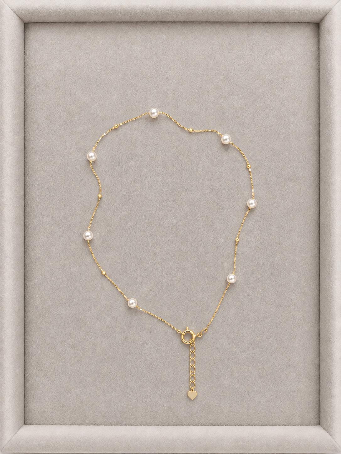 Japanese Akoya Pearl Station Necklace • 18K Solid Gold Minimalist Fine Jewelry