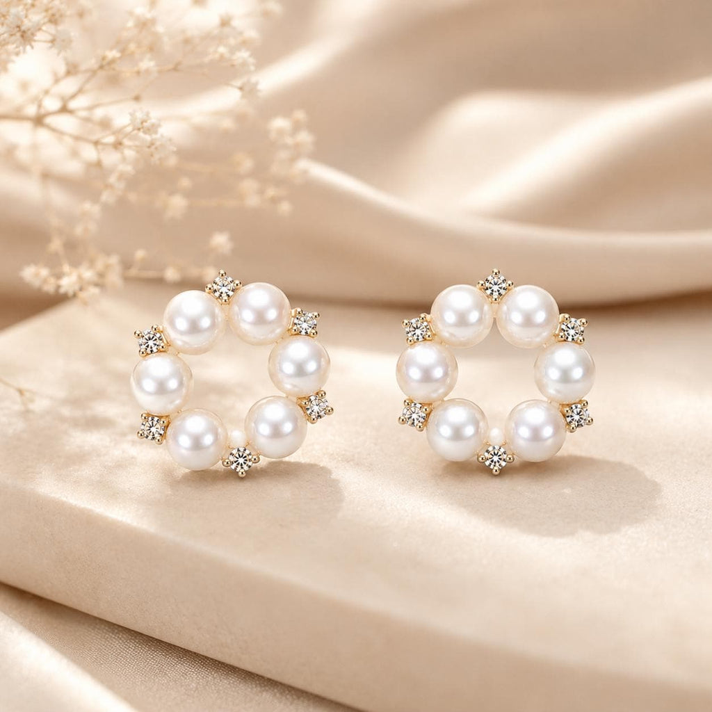 Japanese Akoya Pearl Wreath Earrings • 18K Gold Diamond Floral Studs