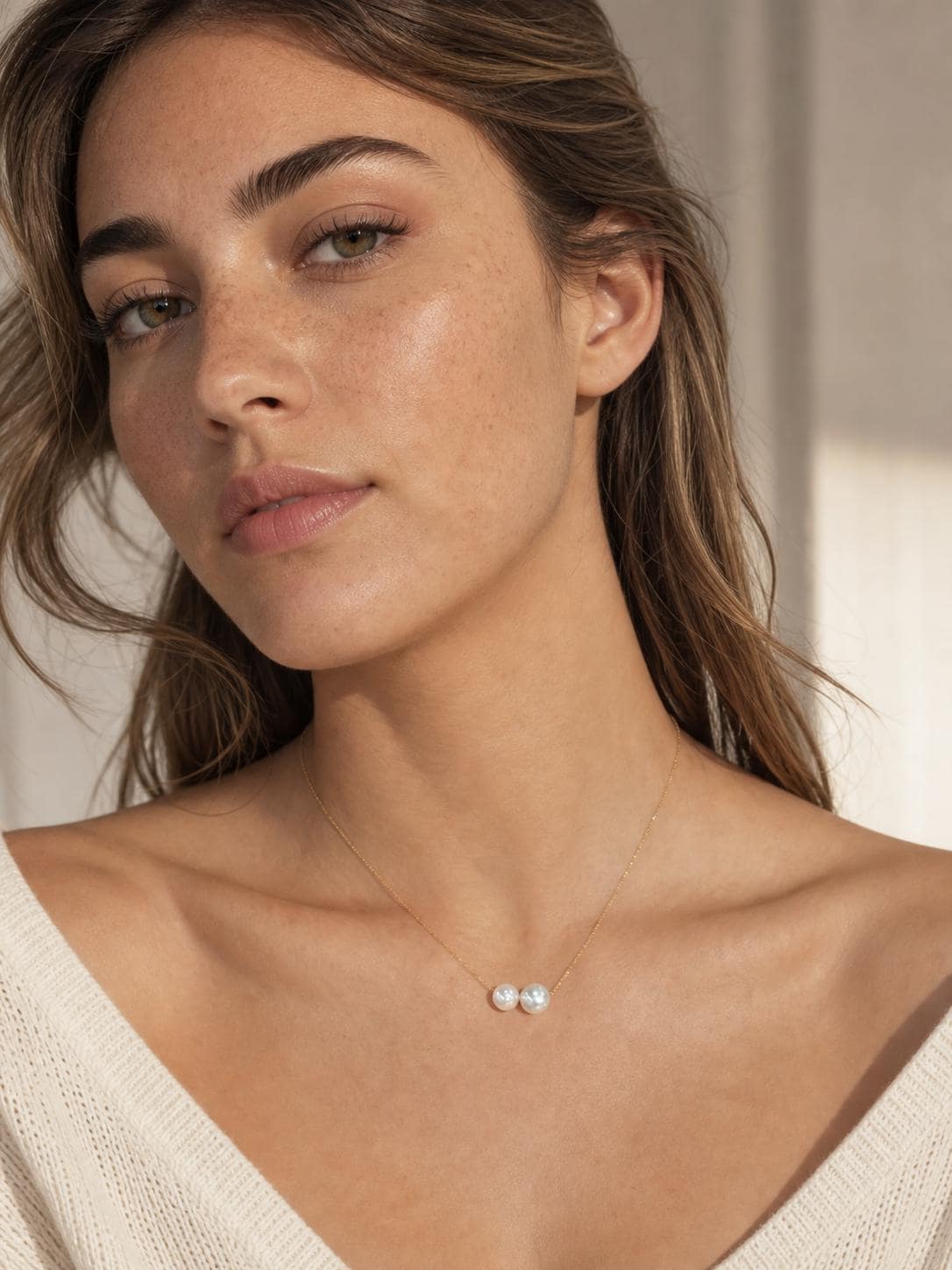 Japanese Akoya Double Pearl Necklace | Solid 18K Gold, Two Akoya Pearls, Made in Japan