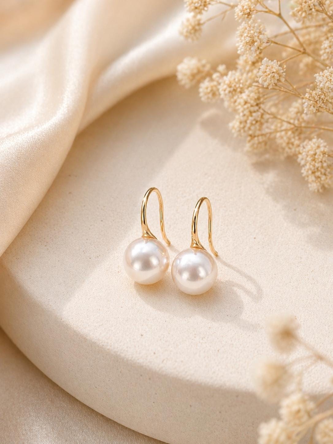Japanese AAA Grade Akoya Pearl Drop Earrings • 18K Solid Gold Hook Earrings