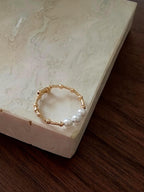Adjustable Japanese Akoya Pearl Ring | Solid Gold, Minimalist Elegance