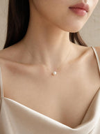 Japanese Akoya Pearl Necklace | Solid 18K Gold, Floating Pearl Pendant, Made in Japan