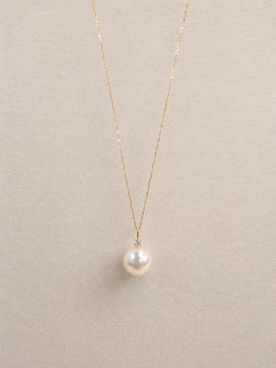 Japanese Akoya Pearl Necklace | 18K Solid Gold Diamond Accent Pearl Pendant, Made in Japan
