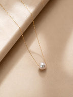 Japanese Akoya Pearl Necklace | Solid 18K Gold, Floating Pearl Pendant, Made in Japan
