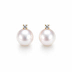 AAA Japanese Akoya Pearl Stud Earrings • Diamond Accent Bridal Jewelry