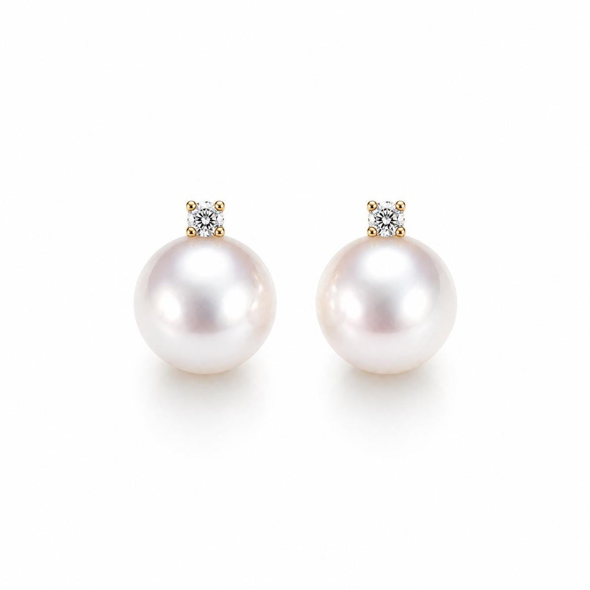 AAA Japanese Akoya Pearl Stud Earrings • Diamond Accent Bridal Jewelry