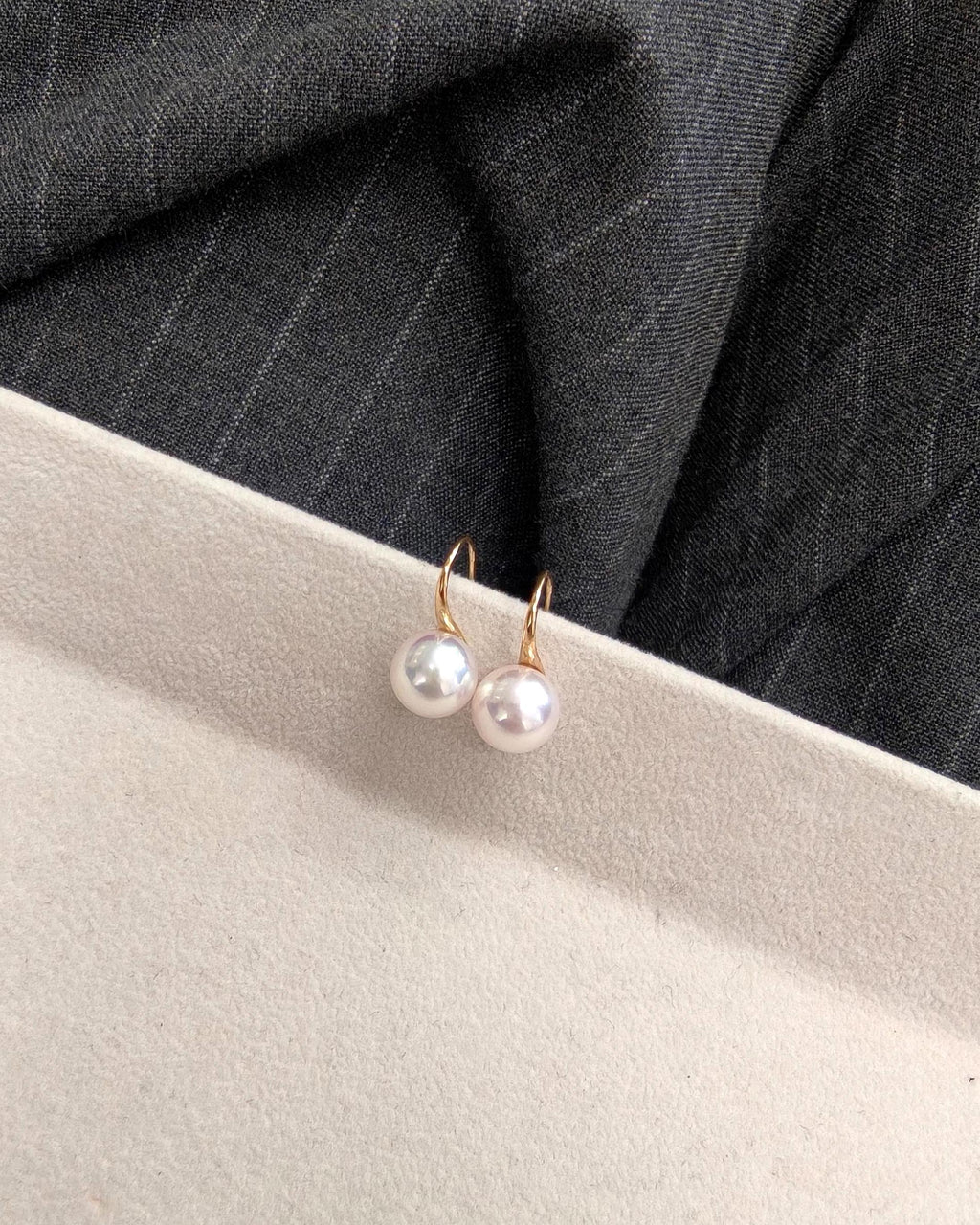 Japanese AAA Grade Akoya Pearl Drop Earrings • 18K Solid Gold Hook Earrings