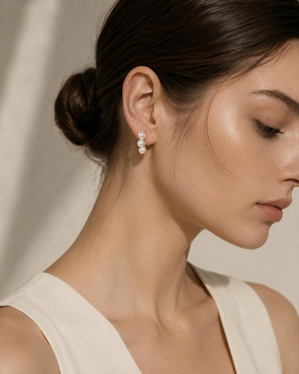 Japanese Akoya Pearl Hoop Earrings | 18K Solid Gold Three Pearl Huggies
