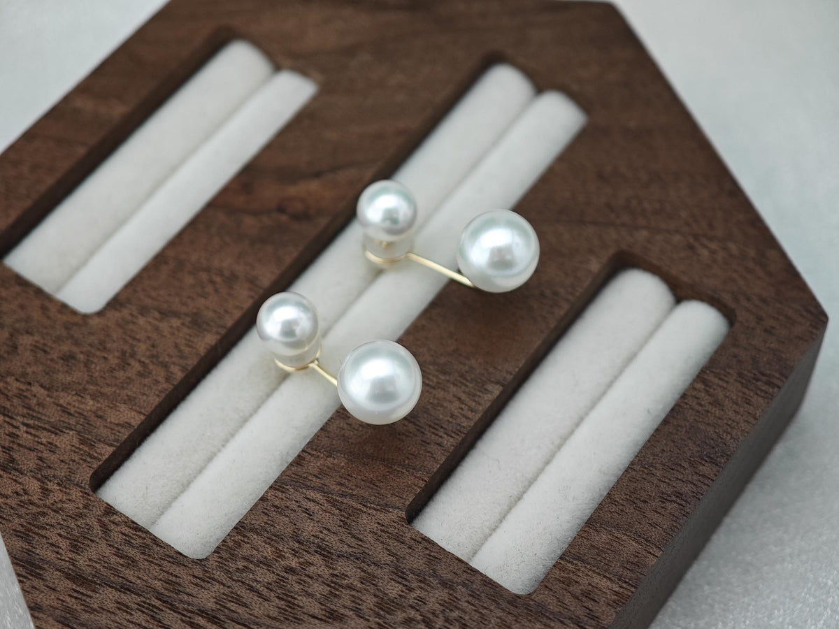 Japanese Akoya Pearl Ear Jackets • 18K Solid Gold Double Pearl Earrings