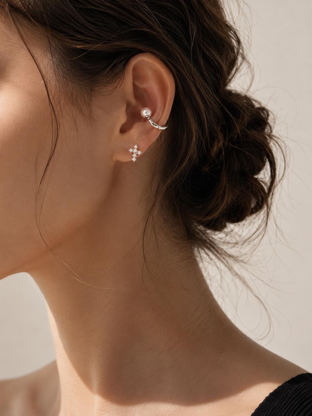 Japanese Akoya Double Pearl Ear Cuff | Sterling Silver No Piercing Minimalist Jewelry