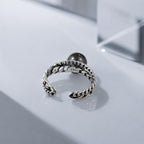 Tahitian Black Pearl Ring Adjustable | Sterling Silver Chain Ring