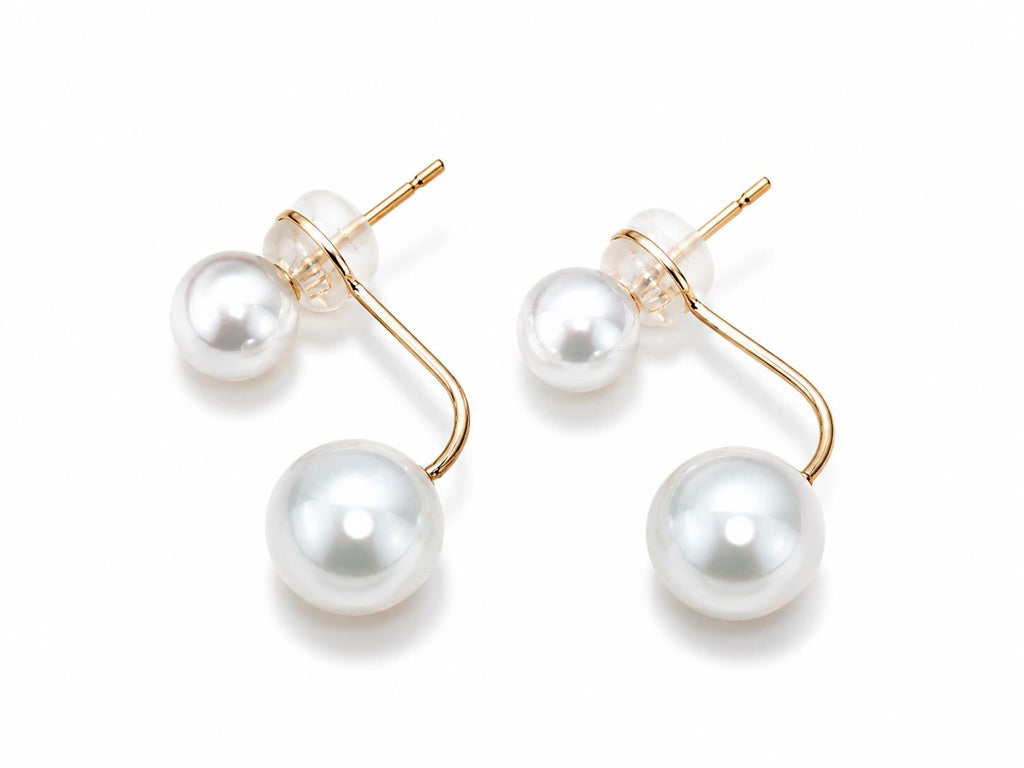 Japanese Akoya Pearl Ear Jackets • 18K Solid Gold Double Pearl Earrings