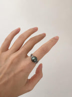 Tahitian Black Pearl Ring Adjustable | Sterling Silver Chain Ring