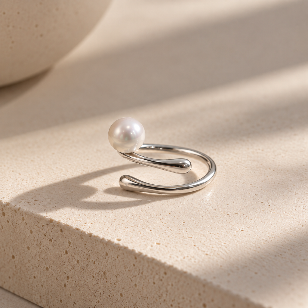 Japanese Akoya Pearl Open Ring in Sterling Silver | Made in Japan | Minimalist Jewelry