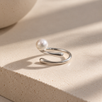 Japanese Akoya Pearl Open Ring in Sterling Silver | Made in Japan | Minimalist Jewelry