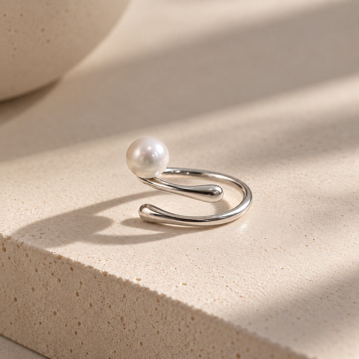 Japanese Akoya Pearl Open Ring in Sterling Silver | Made in Japan | Minimalist Jewelry