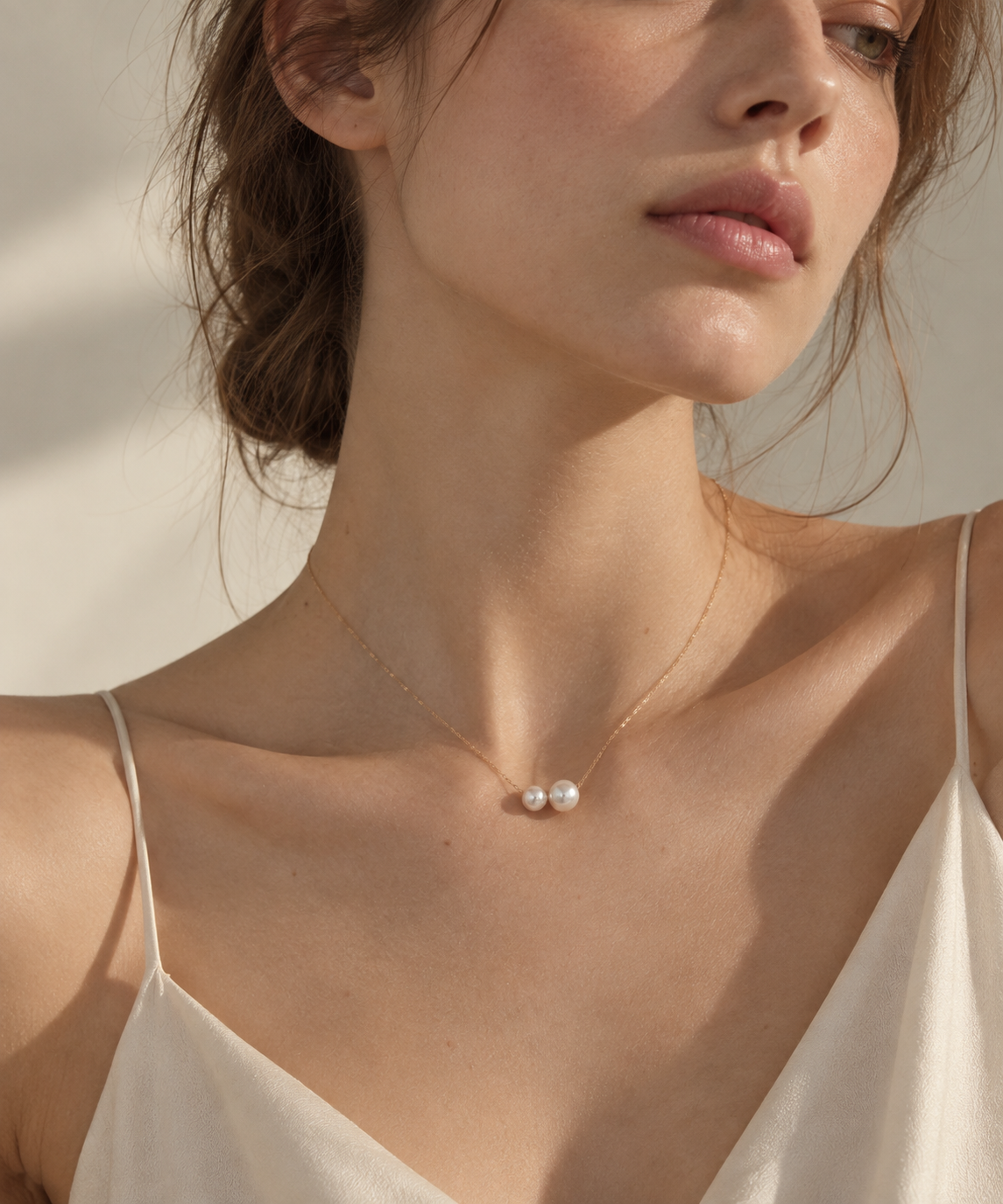 Japanese Akoya Double Pearl Necklace | Solid 18K Gold, Two Akoya Pearls, Made in Japan