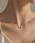 Japanese Akoya Double Pearl Necklace | Solid 18K Gold, Two Akoya Pearls, Made in Japan