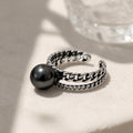 Tahitian Black Pearl Ring Adjustable | Sterling Silver Chain Ring