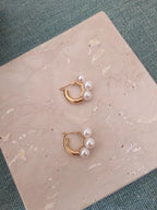 Japanese Akoya Pearl Hoop Earrings | 18K Solid Gold Three Pearl Huggies