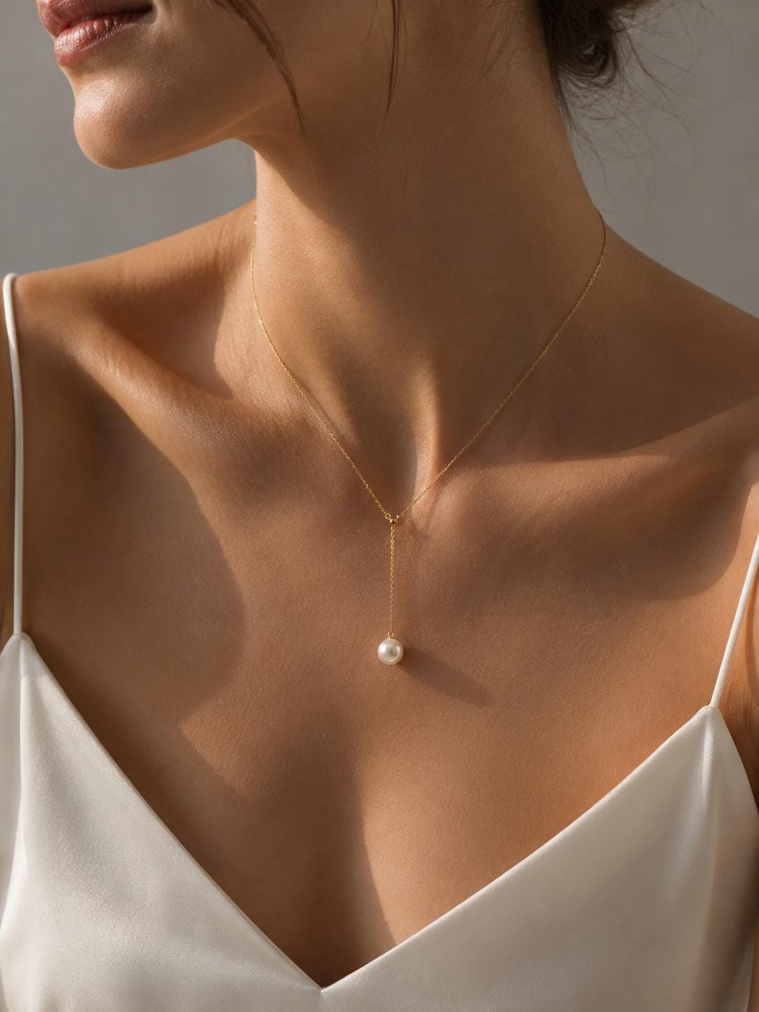 Japanese Akoya Pearl Y Necklace | 18K Gold Plated Sterling Silver, Made in Japan