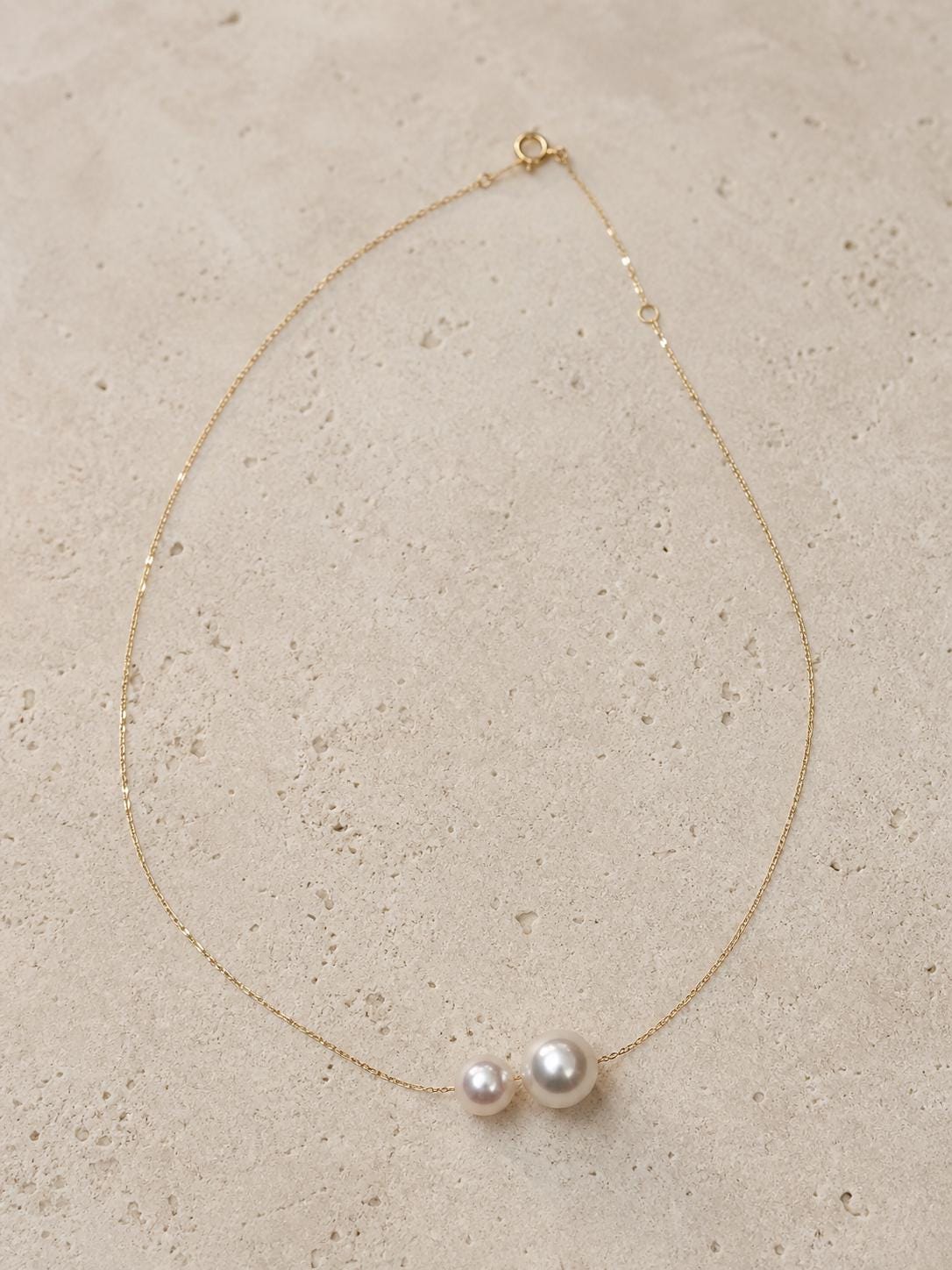 Japanese Akoya Double Pearl Necklace | Solid 18K Gold, Two Akoya Pearls, Made in Japan