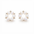 Japanese Akoya Pearl Wreath Earrings • 18K Gold Diamond Floral Studs