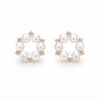 Japanese Akoya Pearl Wreath Earrings • 18K Gold Diamond Floral Studs