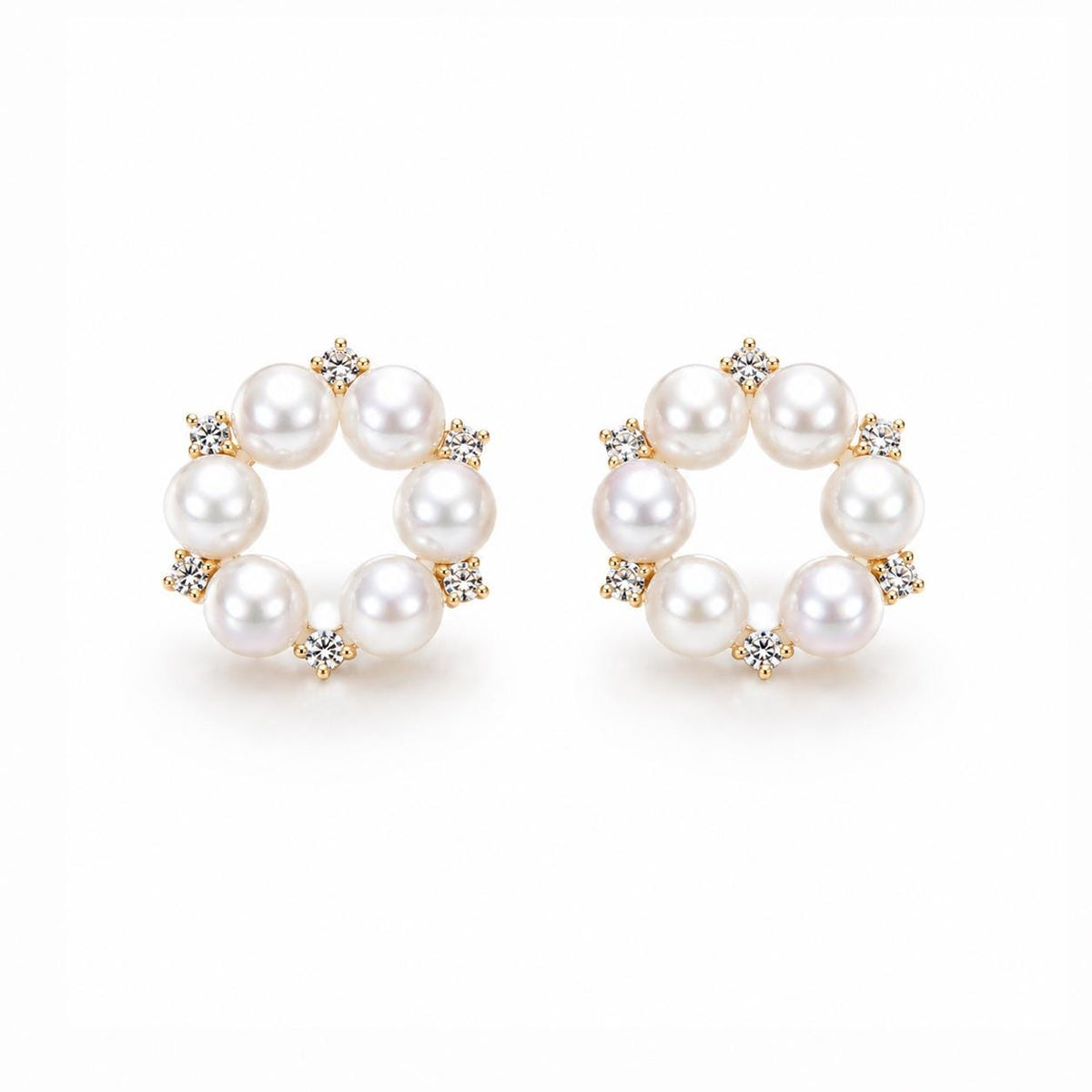 Japanese Akoya Pearl Wreath Earrings • 18K Gold Diamond Floral Studs