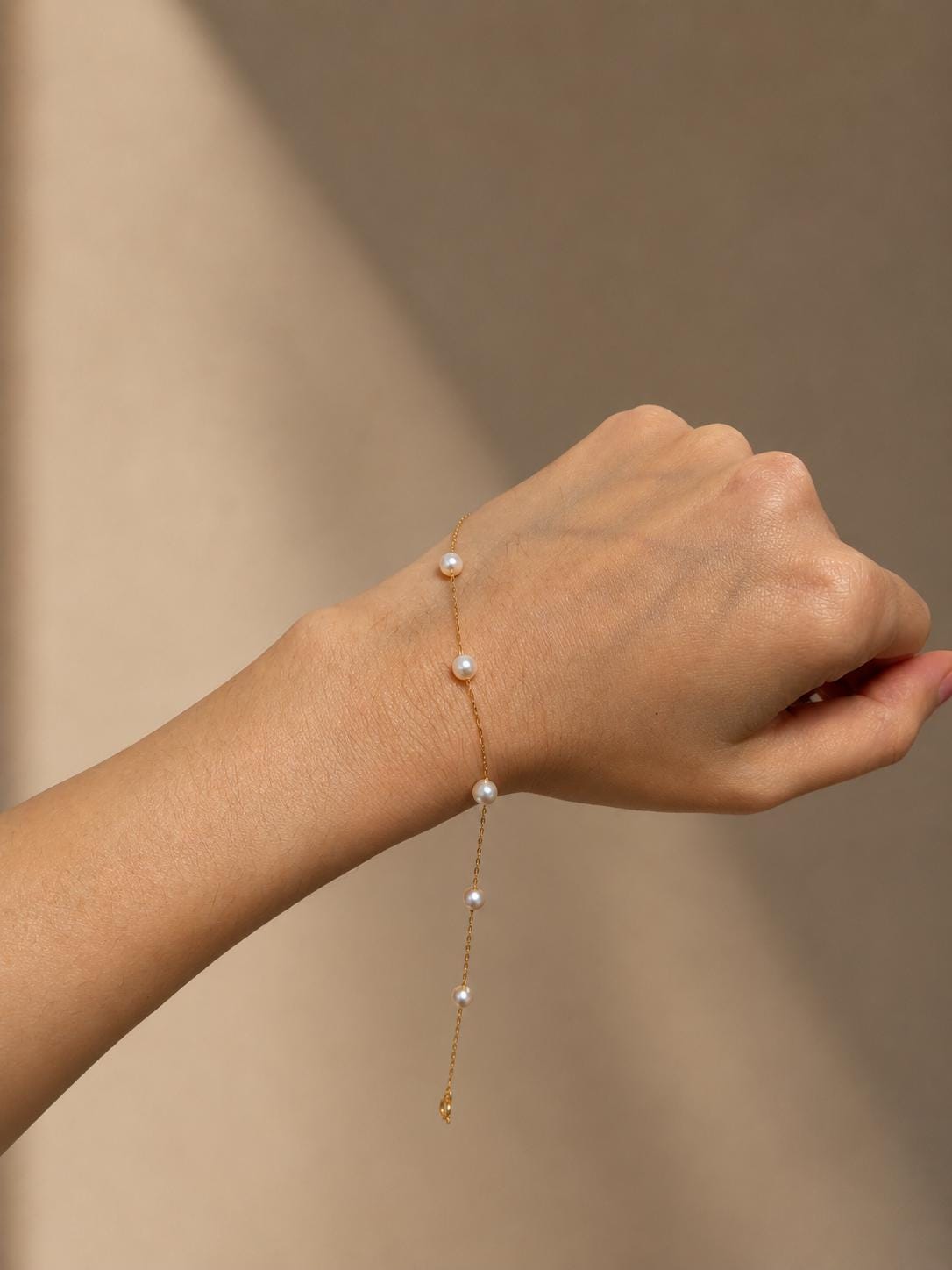 Japanese Akoya Pearl Station Bracelet • 18K Solid Gold Chain