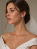 AAA Japanese Akoya Pearl Stud Earrings • Diamond Accent Bridal Jewelry