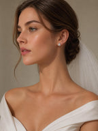 AAA Japanese Akoya Pearl Stud Earrings • Diamond Accent Bridal Jewelry