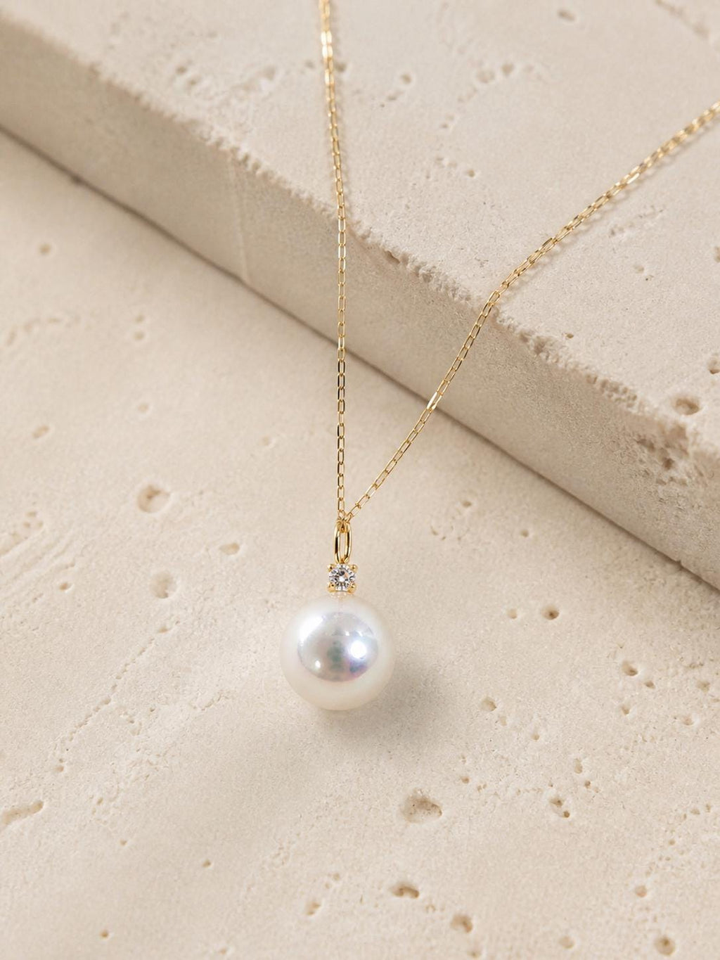 Japanese Akoya Pearl Necklace | 18K Solid Gold Diamond Accent Pearl Pendant, Made in Japan