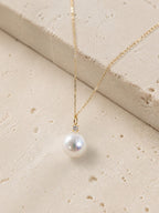 Japanese Akoya Pearl Necklace | 18K Solid Gold Diamond Accent Pearl Pendant, Made in Japan
