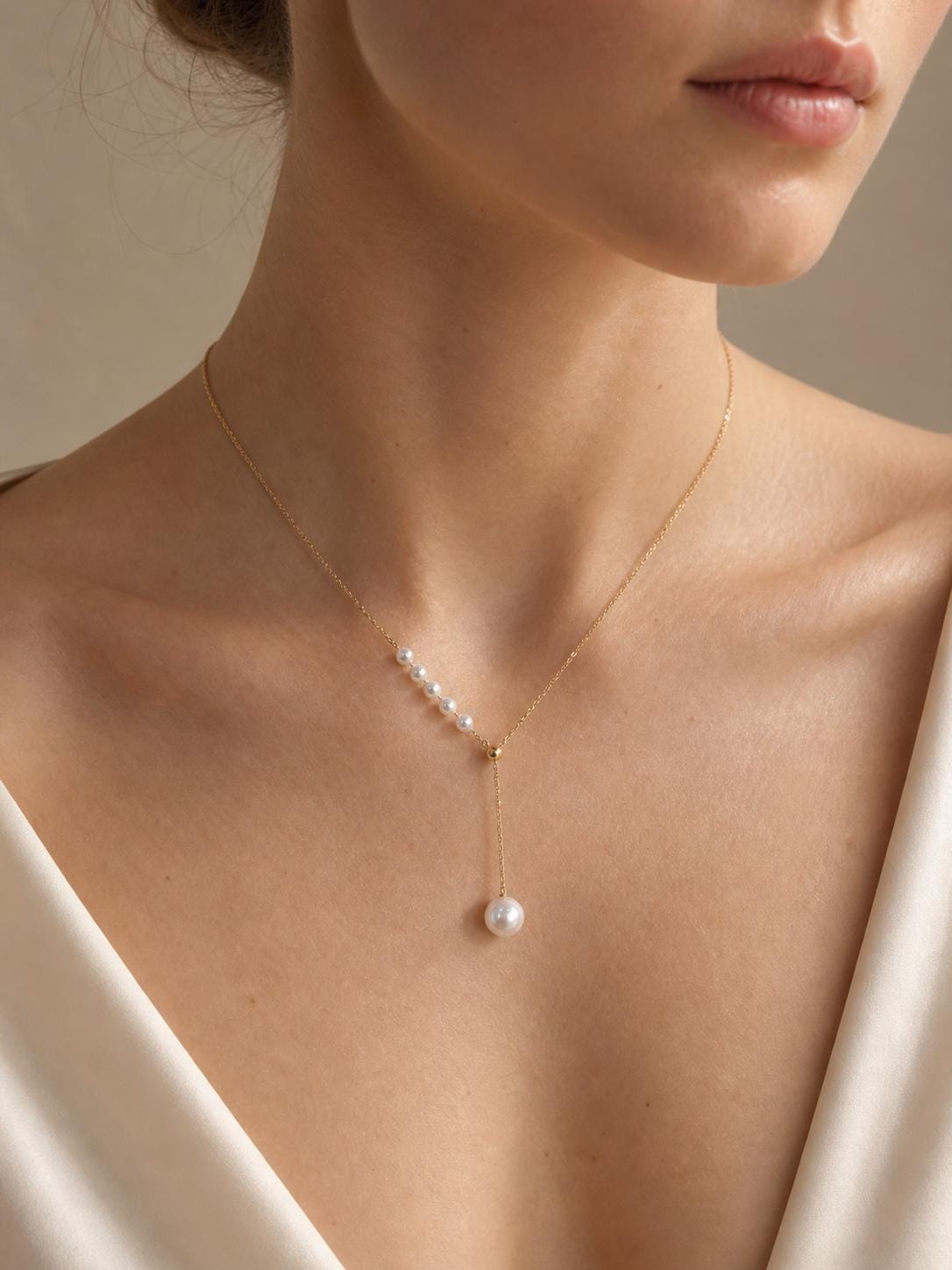 Japanese Akoya Pearl Y Necklace | Solid 18K Gold Lariat Necklace, Made in Japan