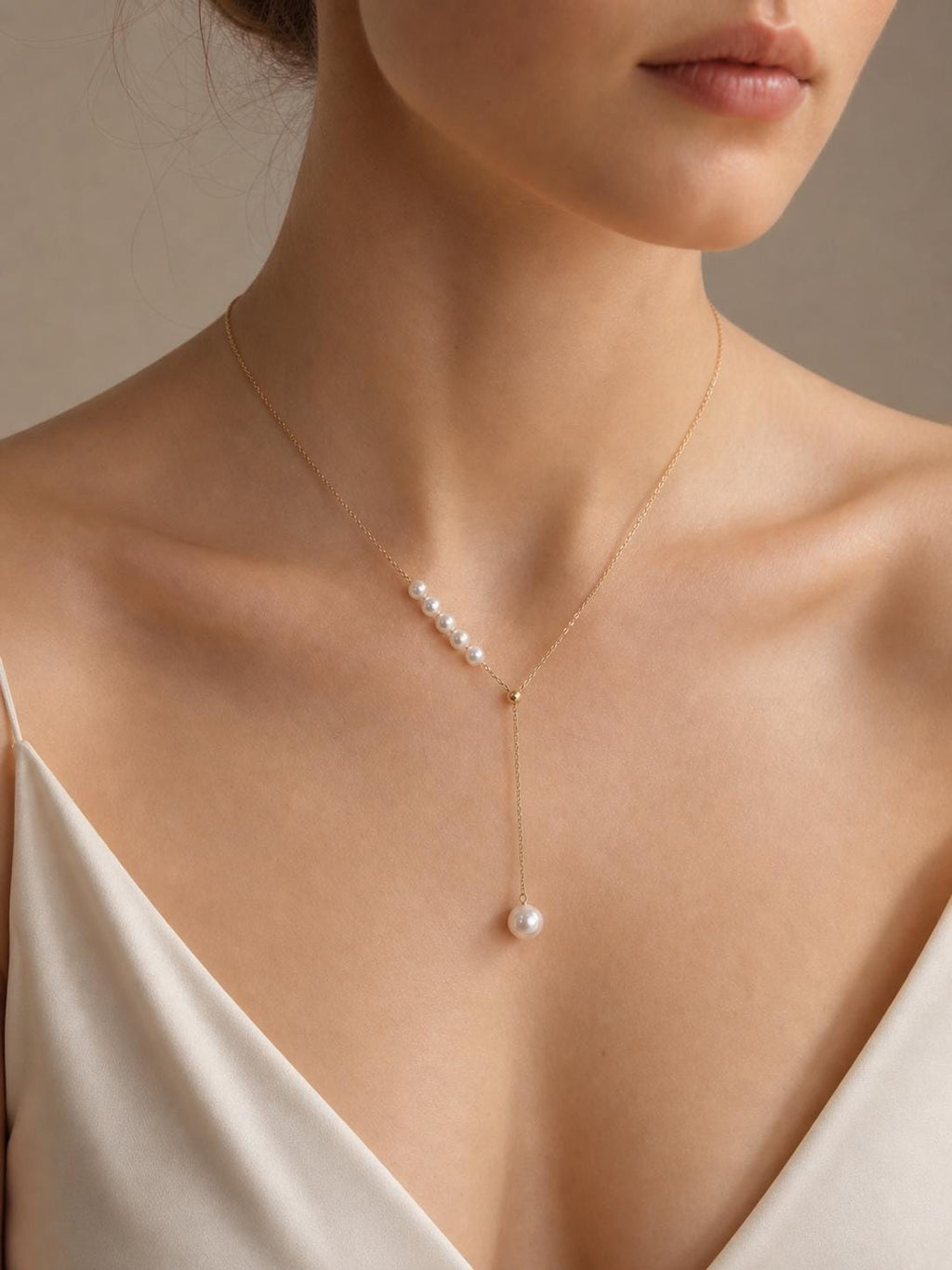 Japanese Akoya Pearl Y Necklace | Solid 18K Gold Lariat Necklace, Made in Japan