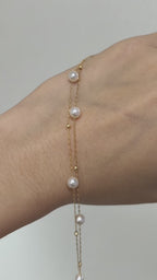 Japanese Akoya Pearl Station Necklace • 18K Solid Gold Minimalist Fine Jewelry
